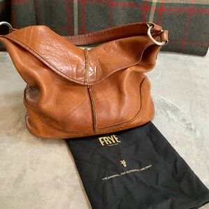 Frye Melissa Hobo Bag Cognac Leather Slouchy Shoulder Bag Brown 77112